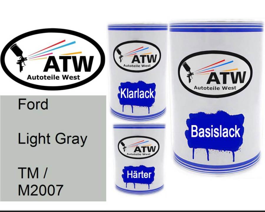 Ford, Light Gray, TM / M2007: 500ml Lackdose + 500ml Klarlack + 250ml Härter - Set, von ATW Autoteile West.
